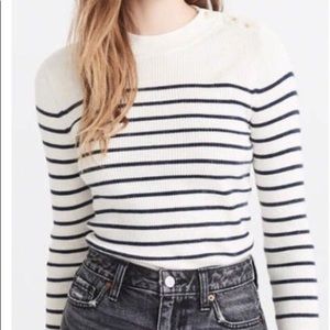 A&F Button Mock Sweater, Size S, Cream Stripe, NEW